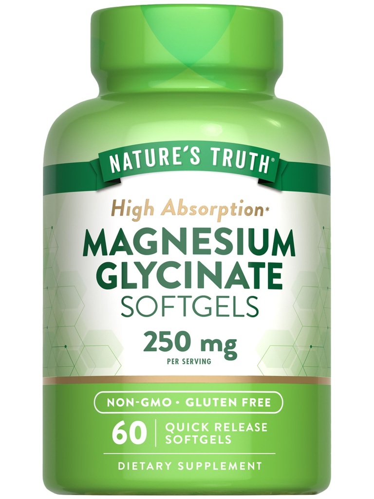 Nature's Truth Magnesium Glycinate 250mg | 60 Softgels | Hohe Absorption | Non-GMO & Gluten Kostenlose Mineralergänzung