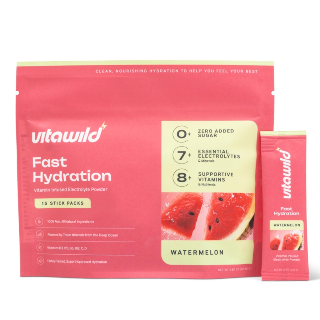 Clean Electrolytes Powder Packets No Sugar Added, 8 Vitamins & 7 Electrolytes Drink Mix Hydration Powder, Zero Sugar Added Hydrate Single Serve Travel Packs, 15 Water Hydration Packets, Watermelon