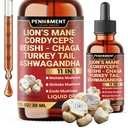 11in1 Mushroom Liquid Drops with Lions Mane Tincture, Ashwagandha, Turkey Tail, Cordyceps, Reishi, Chaga, Shitake, Maitake, Agaricus, Oyster Mushrooms - 1FL Oz - 30 Day Supply