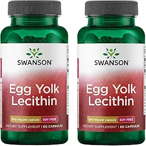 Swanson Egg Yolk Lecithin - Herz-Kreislauf- & Kognitive Gesundheitsunterstützung - Sojafreie Ergänzung Mai Unterstützung Gehirngesundheit - (60 Kapseln) (2 Packung)