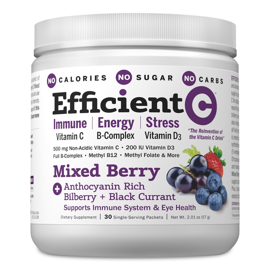 ANDREW LESSMAN Efficient C Mixed Berry 30 Packets - Immune, Energy, Stress and Eye Health Support. Reinvention of The Vitamin C Drink. No Calories. No Sugar. No Carbs. Easy to Mix.