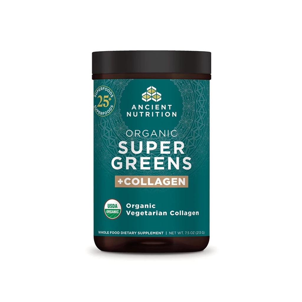 Antike Ernährung Supergreens Pulver, Bio-Superfood-Pulver mit Collagen, hergestellt aus echten Früchten, Gemüse und Kräutern, für Verdauungs- und Energieunterstützung, 25 Servierungen, 7,5 Unzen
