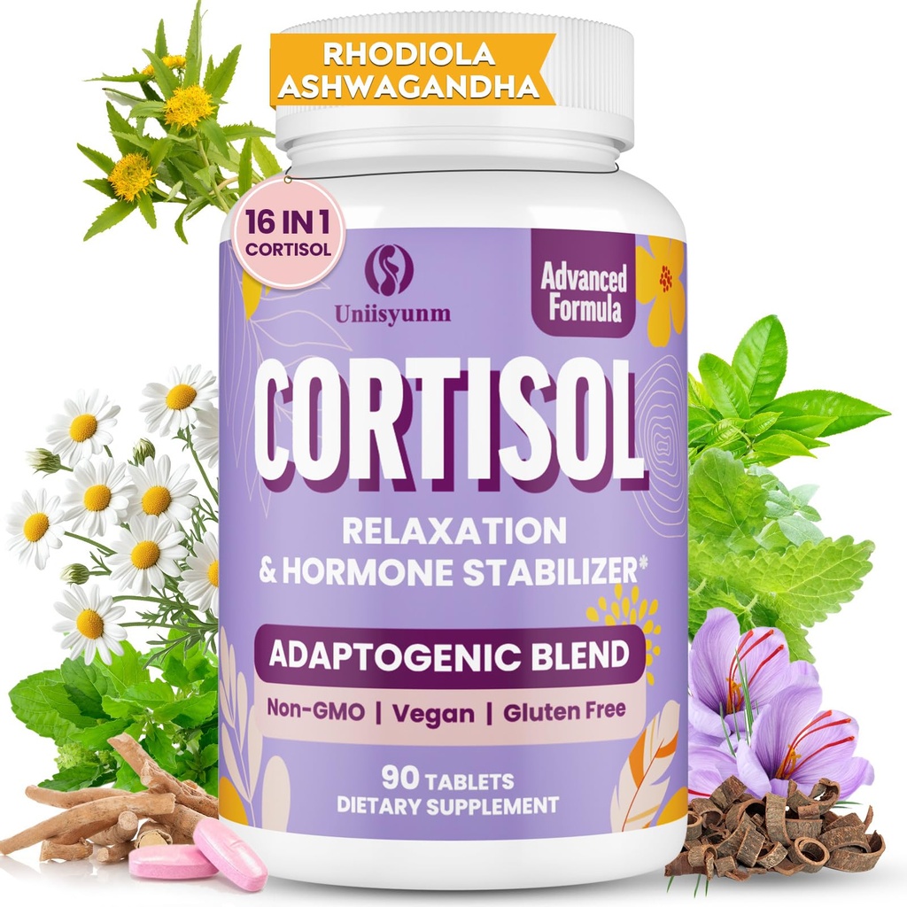 Cortisol Supplements for Women, 16 in 1 Cortisol Reducer Manager with Magnesium, Ashwagandha, Rhodiola & Probiotics, Cortisol Detox for Women, Hormone Balance, Mood & Digestion, 90 Tablets