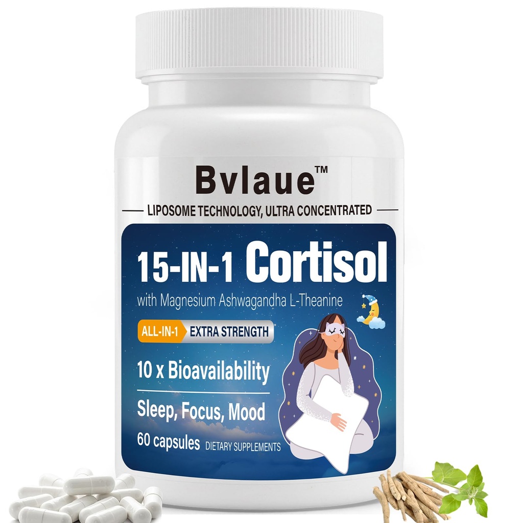 Cortisol Supplements for Women & Men - 15-in-1 Cortisol Reducer Manager Lower w/Ashwagandha,Magnesium,L-Theanine/Saffron Vitamin B6 & B12,60 Vegan CT for Stress Relief Sleep,Mood,Non-GMO