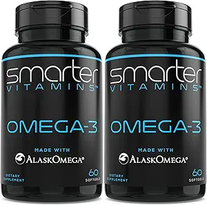 (2 Pack) Smarter Omega 3 Fischöl, Berry Flavor, Burpless, Tasteless, 2000mg, Potent Triple Strength DHA EPA Brain OMEGA3, Hergestellt mit AlaskOmega®