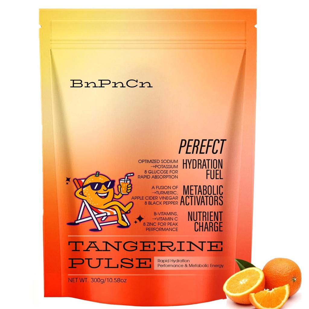 Perfect Morning Tangerine Pulse Electrolyte Powder, 3-in-1 Hydration Supplement with Anhydrous Glucose, ACV, B Vitamins, Turmeric & Taurine, Supports Metabolism & Hydration, Fresh Orange Flavor (1pcs)