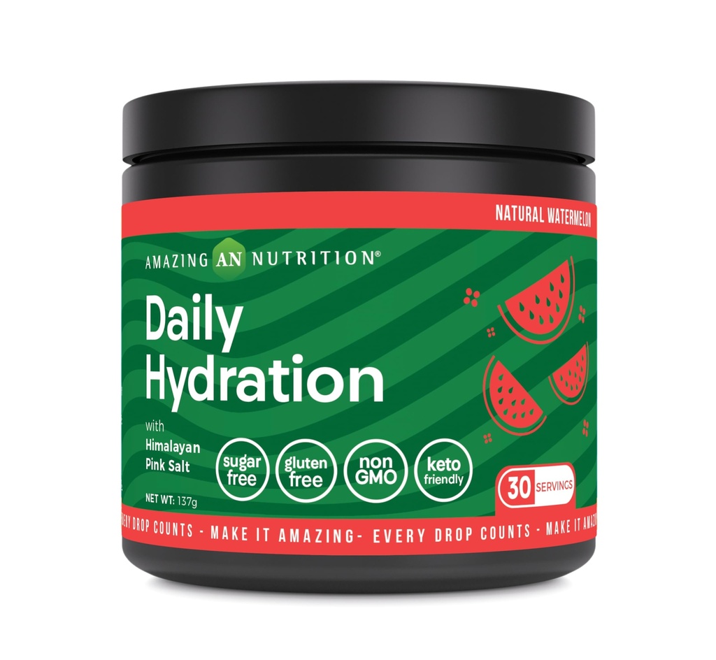 Amazing Nutrition Daily Hydration, Electrolyte Powder 30 Servings | Packed with Essential Minerals | Sugar-Free | Keto Friendly | Non-GMO | Gluten-Free (Natural Watermelon)