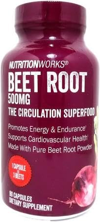 NutritionWorks Beet Root Supplement, 500mg Capsules, 90 Count, Circulation Superfood for Energy, Endurance, Cardiovascular Health Support