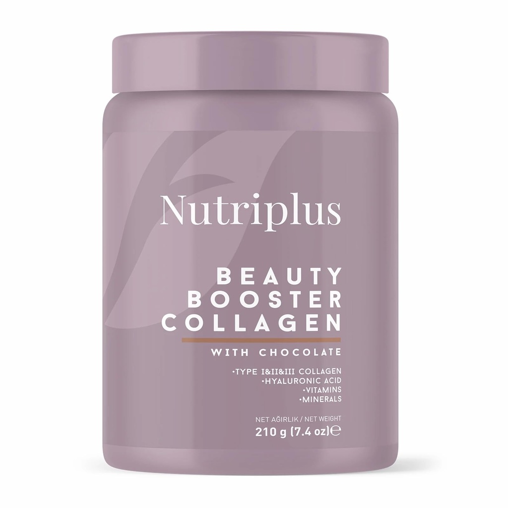 FARMASi Nutriplus Beauty Booster Collagen Powder, Type I II and III Collagen with Hyaluronic Acid Vitamins and Zinc, Chocolate Flavor, Sugar Free, 7.4 oz