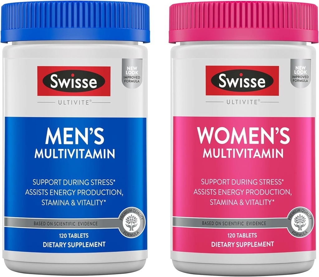 Swisse Daily Multivitamin für Männer & Frauen Bundle Combo Pack | Unterstützt gesunde Energie, Relief Stress, Psychische Klarheit & Performance, Immunität und Herzgesundheit
