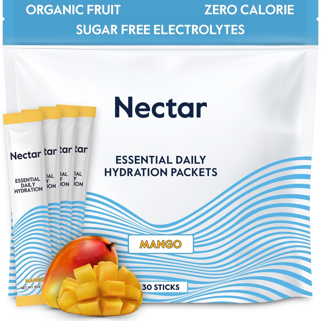 Nectar Hydration Packets - Elektrolyte Pulver-Packets - Sugar Free & 0 Calorie - Organic Fruit Liquid Daily IV Elektrolyte Pulver für Dehydratation Relief & Rapid Rehydration (Mango 30 Pack)