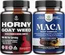 Bundle of Horny Goat Weed Extract Complex for Men and Women Enhanced Energy and Stamina and Black Maca Root Capsules for Men - Invigorating Drive Mood & Energy Booster for Men