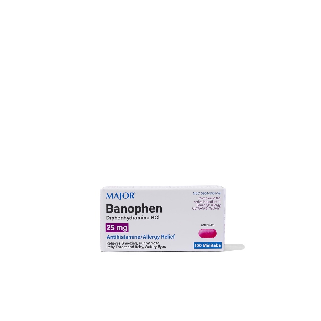 Major Pharmaceuticals 250068 Banophen Antihistamine Mini-Tablet, Compare to Benadryl Mini-Tabs, 25mg, Pink (Pack of 100)