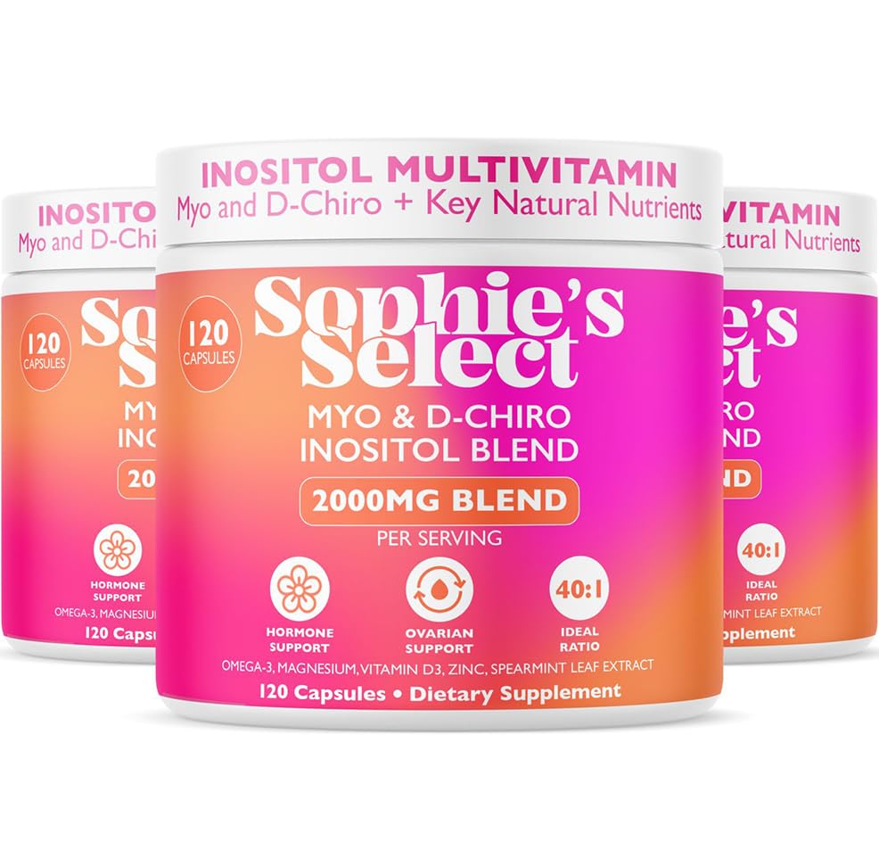 Myo-Inositol & D-Chiro Inositol 2000 mg per Serving - Inositol Supplement for Women 40:1 Formula with Spearmint, Vitamin D3, Zinc & Magnesium - Hormone Balance, Ovarian Support - 120 Capsules 3 Packs