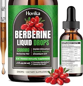 Berberine HCL Liquid Drops - 1500 mg Berberine Supplement mit Ceylon Cinnamon, Chrom, Turmeric, Niacinamide - Unterstützt Stoffwechsel und Immunsystem, Gut Health - 2 FL Oz Vegan