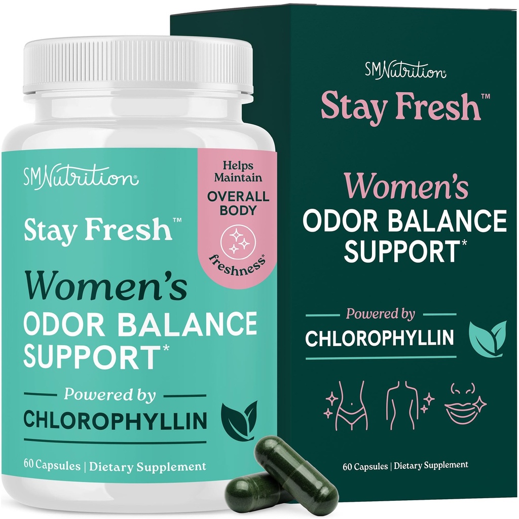 Stay Fresh™ Chlorophyll Capsules for Women | Body Deodorizing Supplement for Freshness & Odor Support | Internal Deodorant, Detox & Skin Health Support | Vegan Chlorophyll Pills for Women | 60 Ct