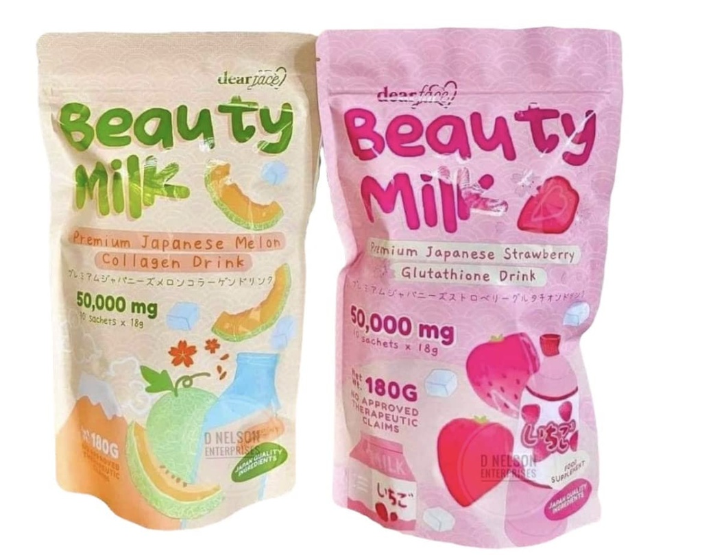 2 Packs Beauty Milk Japanese Collagen Strawberry & Melon Drink - 50,000mg Hydrolyzed Collagen