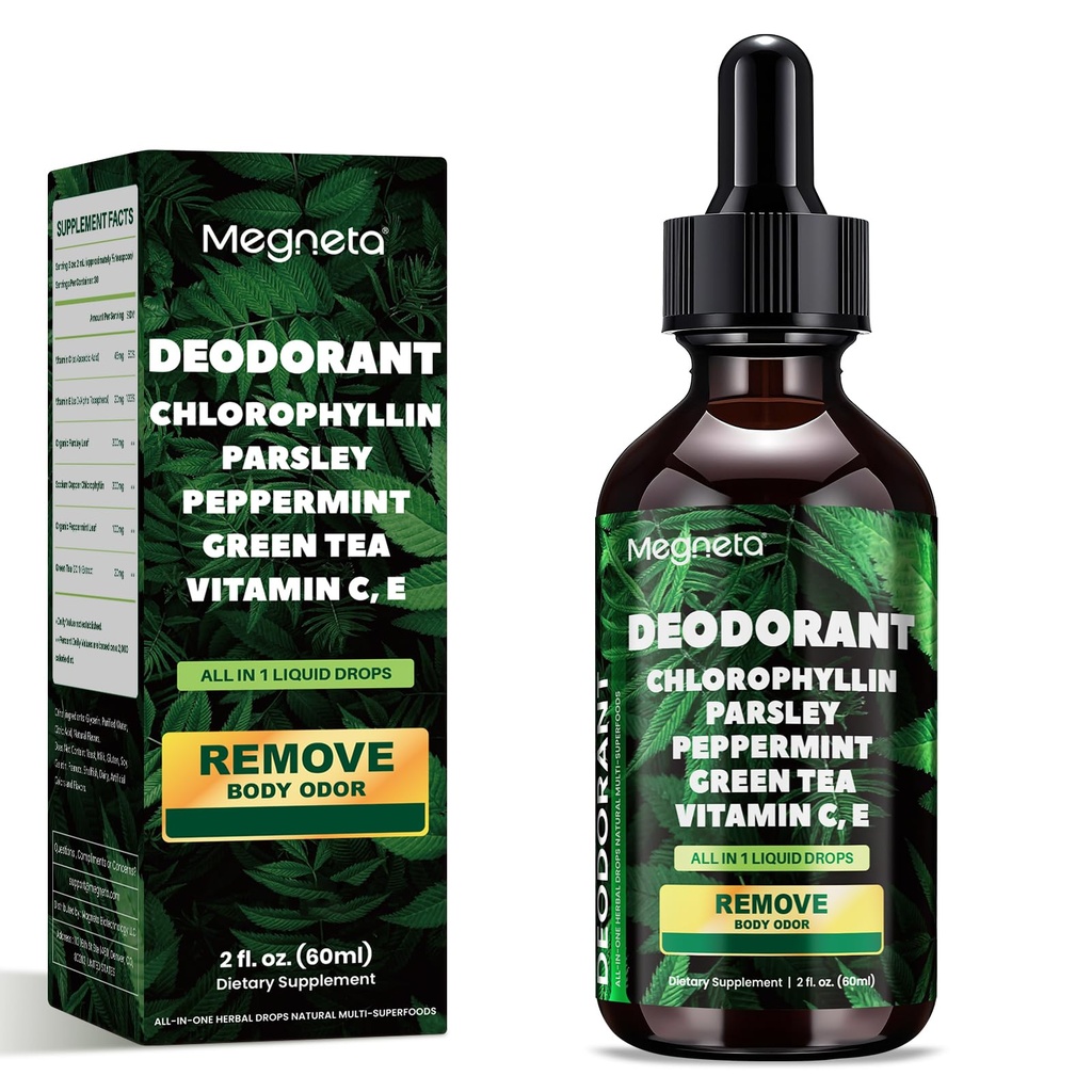 Liquid Chlorophyll Drops with Parsley, Peppermint & Green Tea – Natural Body Freshness & Inner Cleanse Support – 2 fl oz