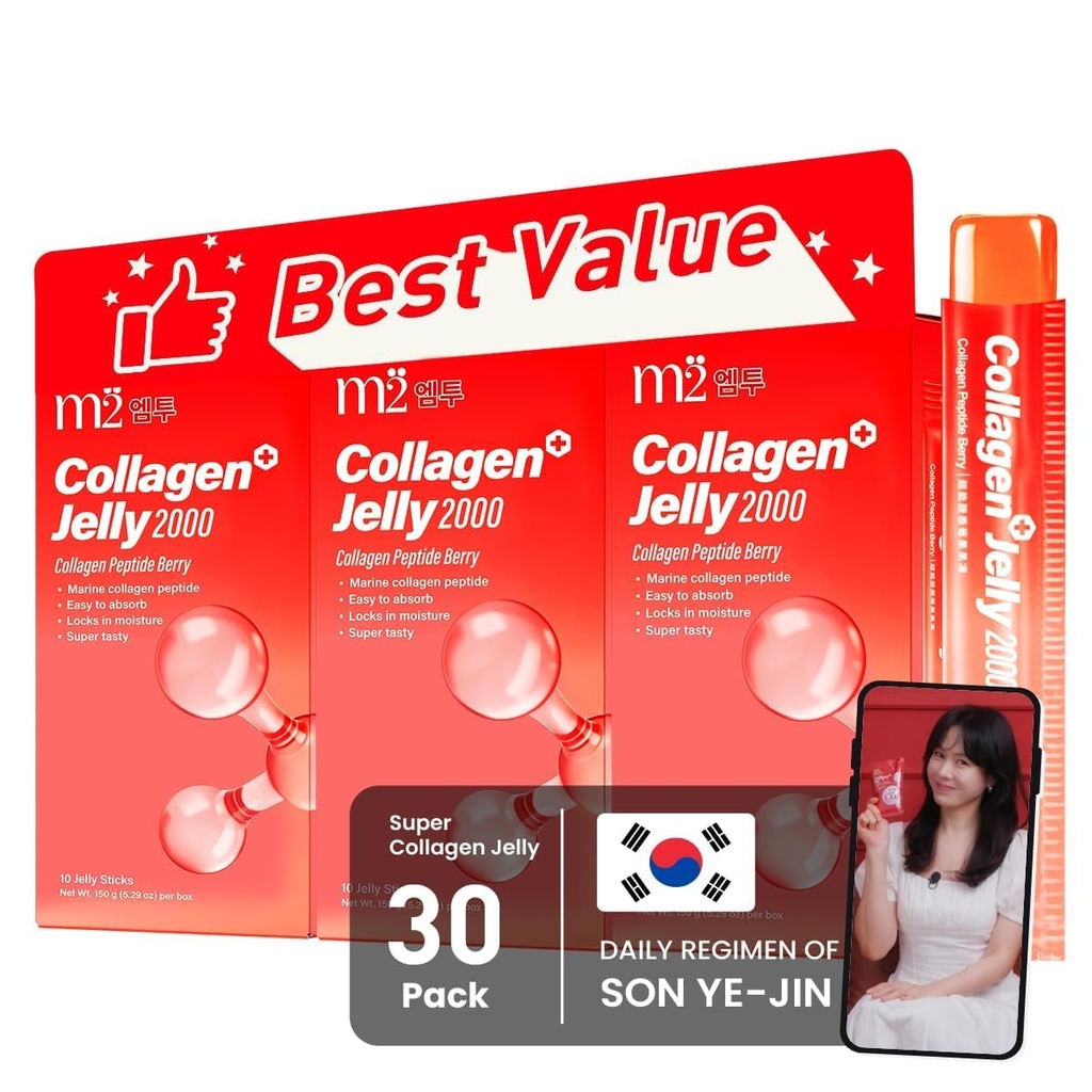 m2 Jelly Super Korean Collagen Jellies Stick – Korean Collagen Sticks Supplement for Women, Cutting Gel Style, Beauty & Wellness Support, Jelly Daily Boost Stick Pouches Berry Flavor(30 Count)