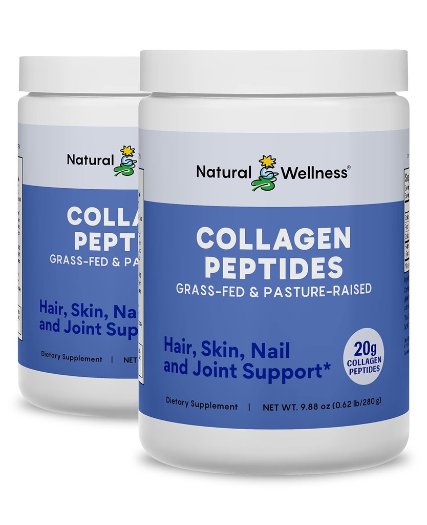 Natural Wellness Collagen Peptides (Type I & III) – Hydrolyzed Bovine Collagen for Hair, Skin, Nails, Joints & Bones – 20g Protein Per Serving – Unflavored, Non-GMO, Gluten-Free: 2-PACK, 28-Day Supply