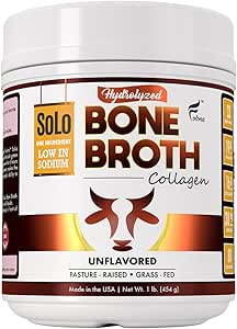 Solo Bone Broth Protein Collagen Powder Low Sodium, 16g hydrolysierte Collagen Typ I & III, für Gesunde Haut, Nägel, Haar, Gelenke & Verdauung, Gras Fed, 1 lb (Kanister - Net Wt. 1 lb. Pulver)