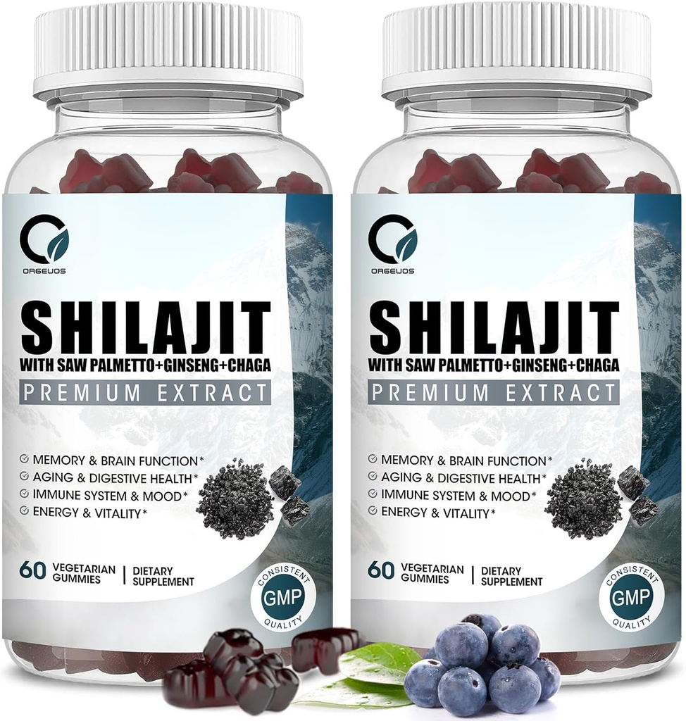 Himalayan Shilajit Gummi mit 85+ Trace Minerals & Fulvic Säure für Energie, Immun, kognitive Unterstützung hohe Potenz reine natürliche Shilajit Ergänzung für Männer & Frauen 60 Gummi (2 Packungen)