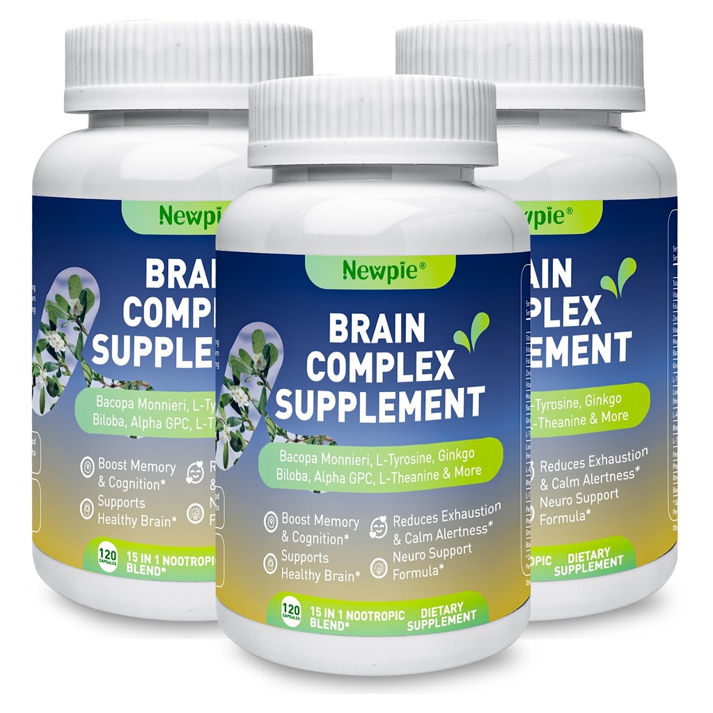 Brain Supplements for Memory & Focus,15 in 1 Brain Supplement Nootropic with Bacopa Monnieri,Alpha GPC, Ginkgo Biloba,Lion's Mane for Mental Clarity & Concentration 120 Caps (3)