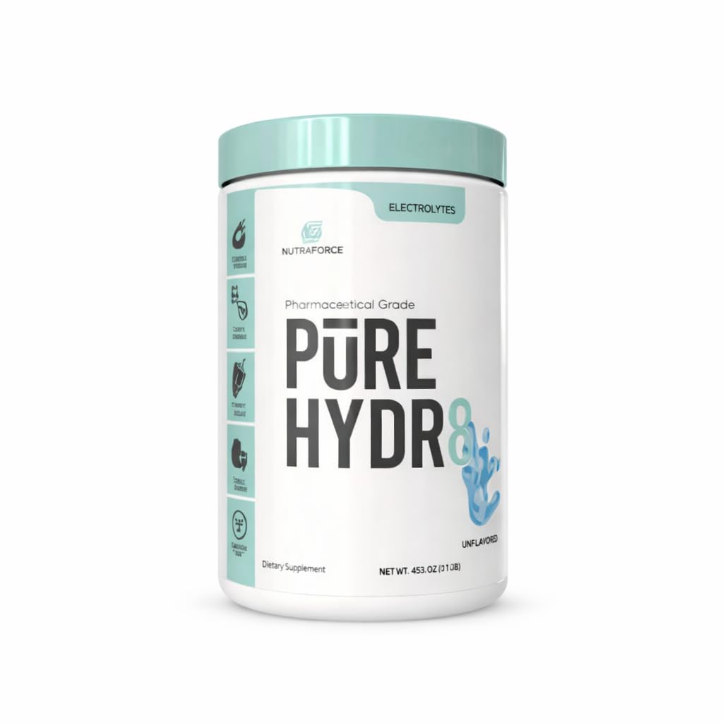 Pure Hydr8 Unflavored Electrolytes Powder Mix - Large Tub - 60 Servings (16oz) - Hydration Support for Daily Wellness - Flavorless - Low Sugar - Low Carb - Keto Friendly