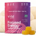 Stay Wyld Organics, Focused Energy+ Mushroom Gummies, 20 Servings, with Lion's Mane & Green Tea - Clean Energy Mushroom Supplement, Mental Focus Gummies, Lions Mane Supplement, Low Sugar & Gluten-Free