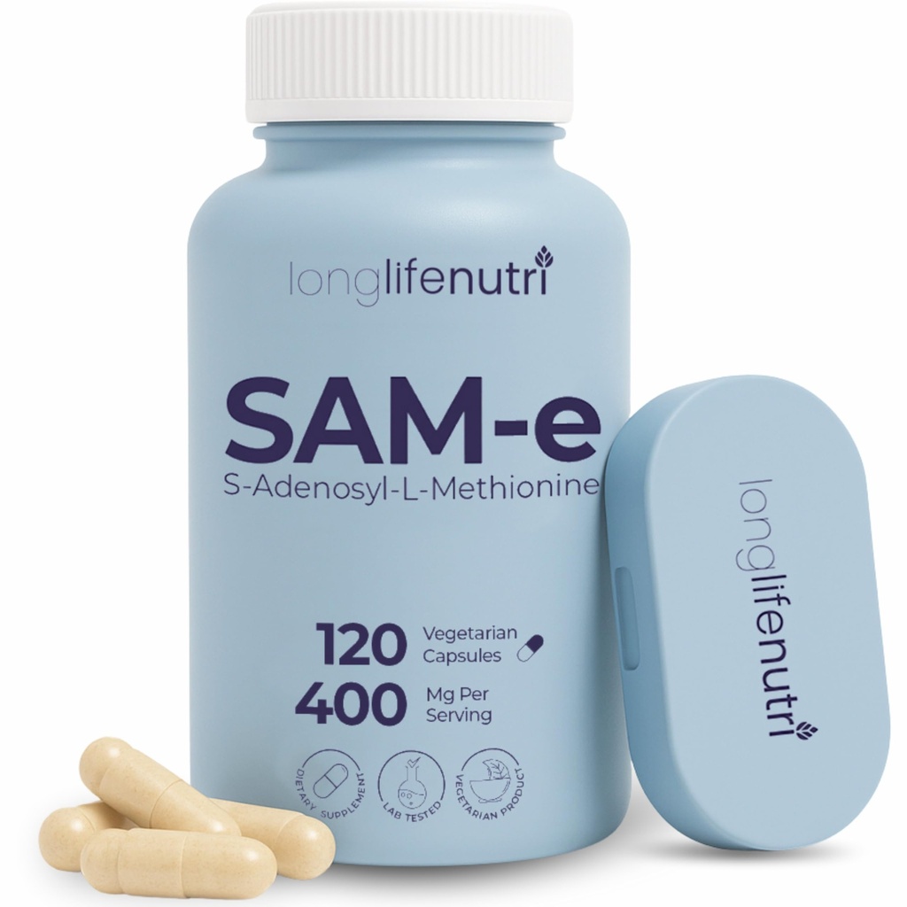 LongLifeNutri SAM-e 400mg – 120 Vegetarian Capsules, Methylated S-Adenosylmethionine for Joint Mobility & Flexibility, 2-Month Supply, No Fillers, GMP Certified, Made in USA