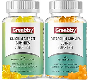 Kalium-Gummi und Calcium-Zitrat-Gummi, Zuckerfrei, Kalium-Chlorid 500 mg, Calcium-Zitrat 1200 mg, Knochen & Muskel-Gesundheit