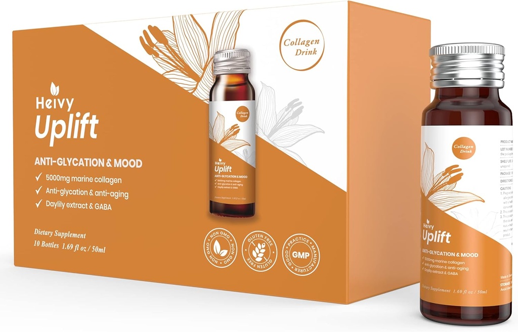 Heivy Liquid Collagen Supplement, Collagen Drink, Collagen Peptide, Alter-Defying und Aufhellen Sie Ihren Tag, Ageless Beauty, hydrolysiertes Kollagen, mit CoQ10, 1,69 fl.oz./Bottle (1 Box,10 Flaschen)