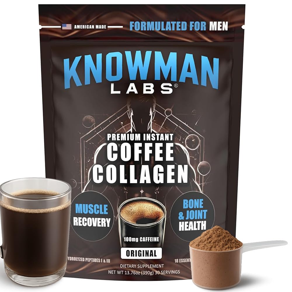 Premium Collagen for Men, Infused with Instant Coffee, Bone, Joint & Muscle Formula, Recovery, 100mg Caffeine, Non GMO, Dairy Free, Sugar Free, Keto & Paleo Friendly / 30 Srvg