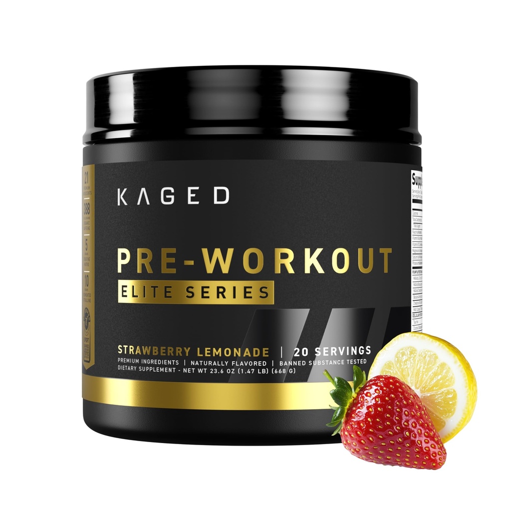 Kaged Pre Workout Elite Powder | Strawberry Lemonade | Pre-Workout with Creatine, Beta Alanine, L-Citrulline, Pure Caffeine | 20 Servings