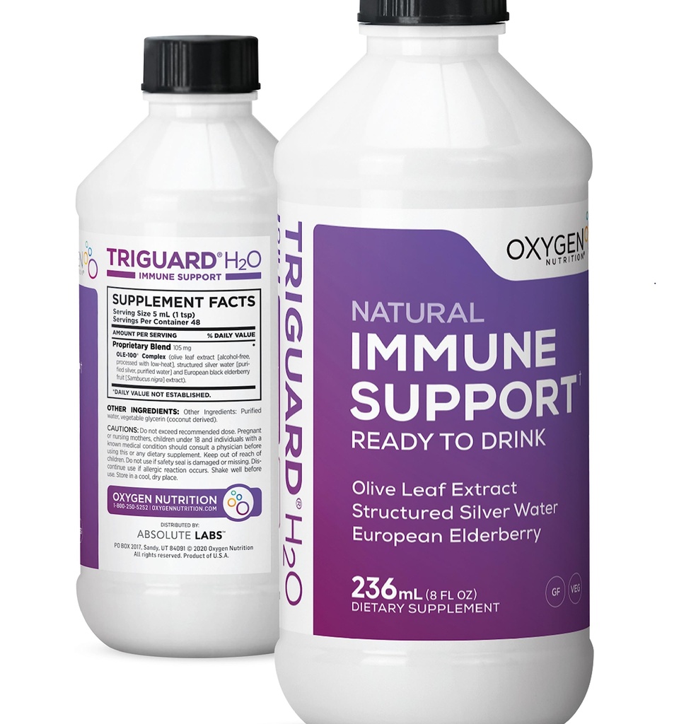 Triguard Plus kolloidales Silber Wasser, Sambucus Elderberry Extract & Olive Leaf Extract, 3-in-1 Flüssige Immununterstützung Bereit zu trinken | Leistungsstarke Immunsystem Booster | Großer Geschmack - 8oz, Made in USA