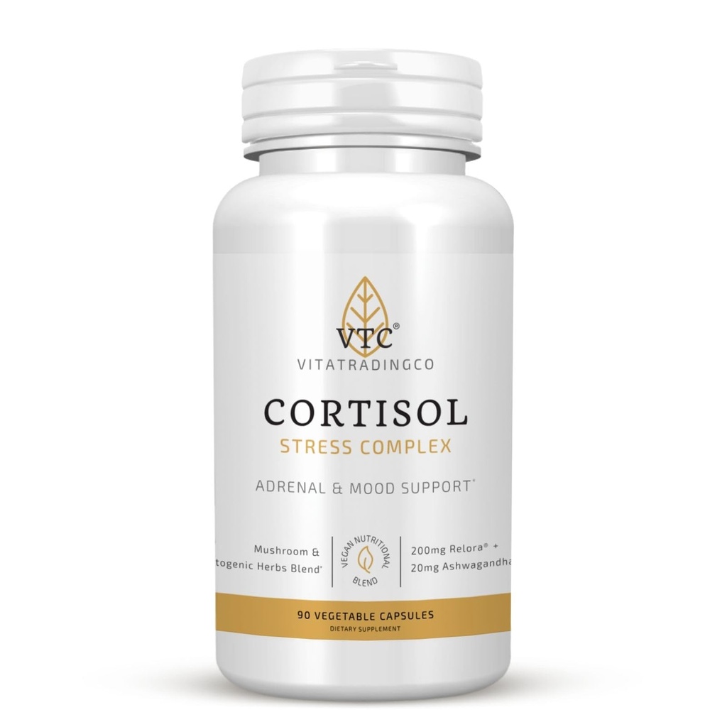 VTC VitaTradingCo. Cortisol Stress Complex | Mushroom & Adaptogenic Herbs Blend | with Clinically Studied Relora & Ashwagandha | Adrenal & Mood Support | 90 Veggie Capsules