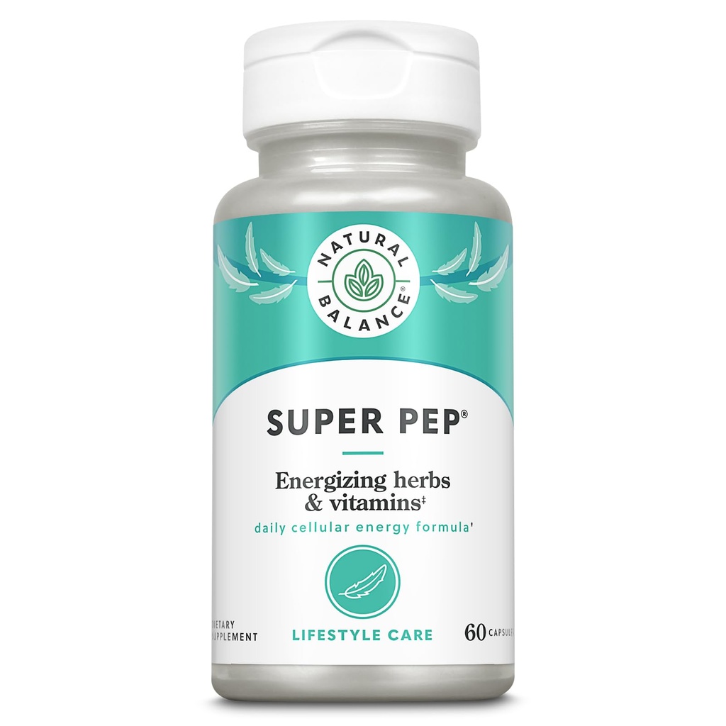 Natural Balance Super Pep | All Day Kräuter Energie Supplement | mit Eleuthero, Kola Nut, Gotu Kola, B-Vitamins & Chromium | 60 Kapseln, 30 Servietten