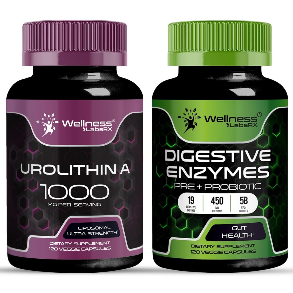 WELLNESS LABSRX Liposomal Urolithin A Capsules - Digestive Enzymes Capsules | Bundle