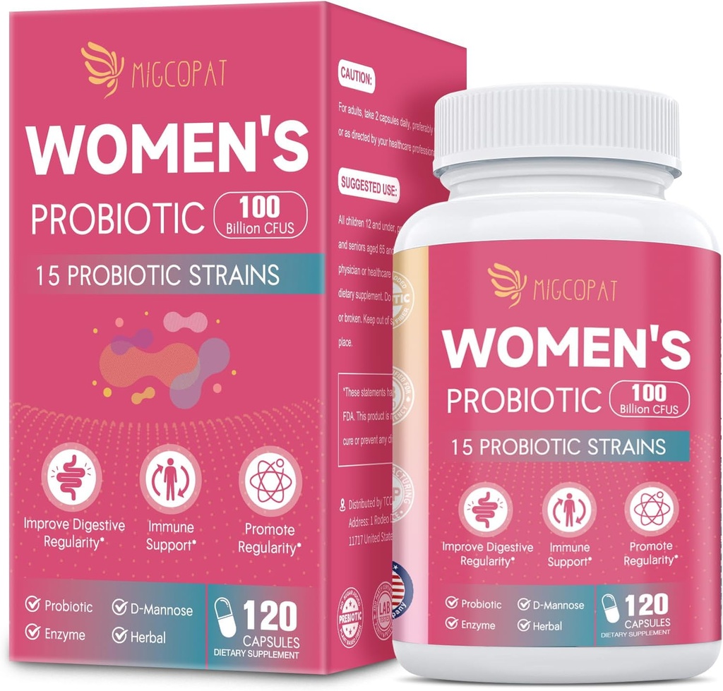 Probiotika für Frauen, 100 Billion CFU Womens Probiotic mit Präbiotika, Verdauungsenzyme, D-Mannose & Cranberry Extract für Immununterstützung, Vaginal & Urinary Health, Verdauungsbalance - 120 Kapseln