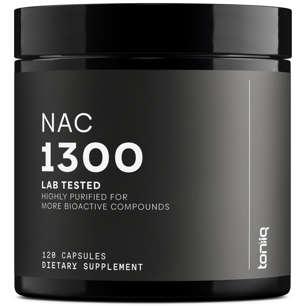 Toniiq 1300mg NAC - 2 Monate Versorgung - Min. 98%+ Tested Purity - Ultra High Strength Bioavailable NAC Cystein Supplement - 120 Vegetarisch N Acetyl Cystein Kapseln -Lab Tested TQ