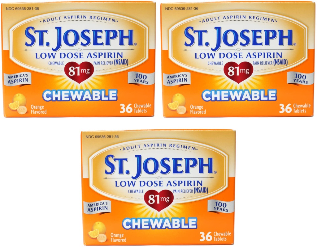St. Joseph St. Joseph Aspirin Chewable Orange, Orange 36 tabs 81 mg(Pack of 3) by St. Joseph