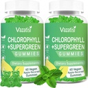 2 Pack Chlorophyll-Gummien mit Bio-Supergreens, Natürliches Antioxidans, Energie-Boost, Immununterstützung, Verdauung, Hautpflege, Frauen & Männer, Erwachsene & Kinder - 120 Vegan Organic Gummies
