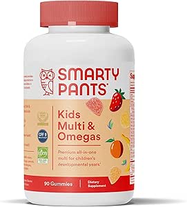 SmartyPants Kids Multivitamin Gummis: Omega 3 Fischöl (EPA/DHA), Vitamin D3, C, Vitamin B12, B6, A, K & Zink für Immununterstützung, Biotin, Glutenfrei, Drei Fruchtschlamm, 90 Zähler (22 Tage Versorgung)
