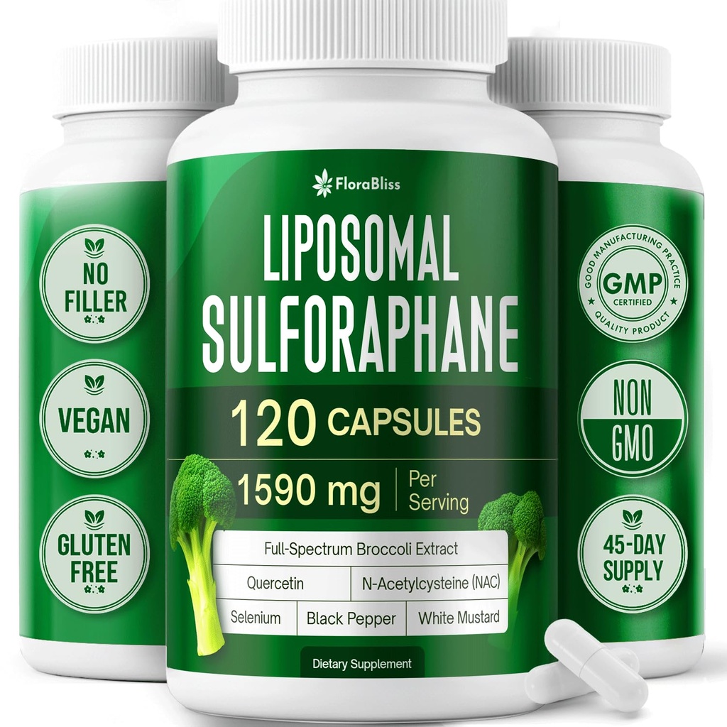 FloraBliss 120 Liposomal Sulforaphane Supplement+ 1000mg Capsules - Broccoli Extract | with Quercetin, Selenium & NAC - High Potency Non-GMO - Vegan - Non GMO