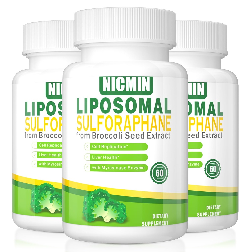550MG Liposomal Sulforaphane from Broccoli Sprouts + Broccoli Seed, Sulforaphane Supplement Organic with 250MG Glucoraphanin Liver Supplement for Healthy Aging, Digestion | 180 Capsules (Pack of 3)