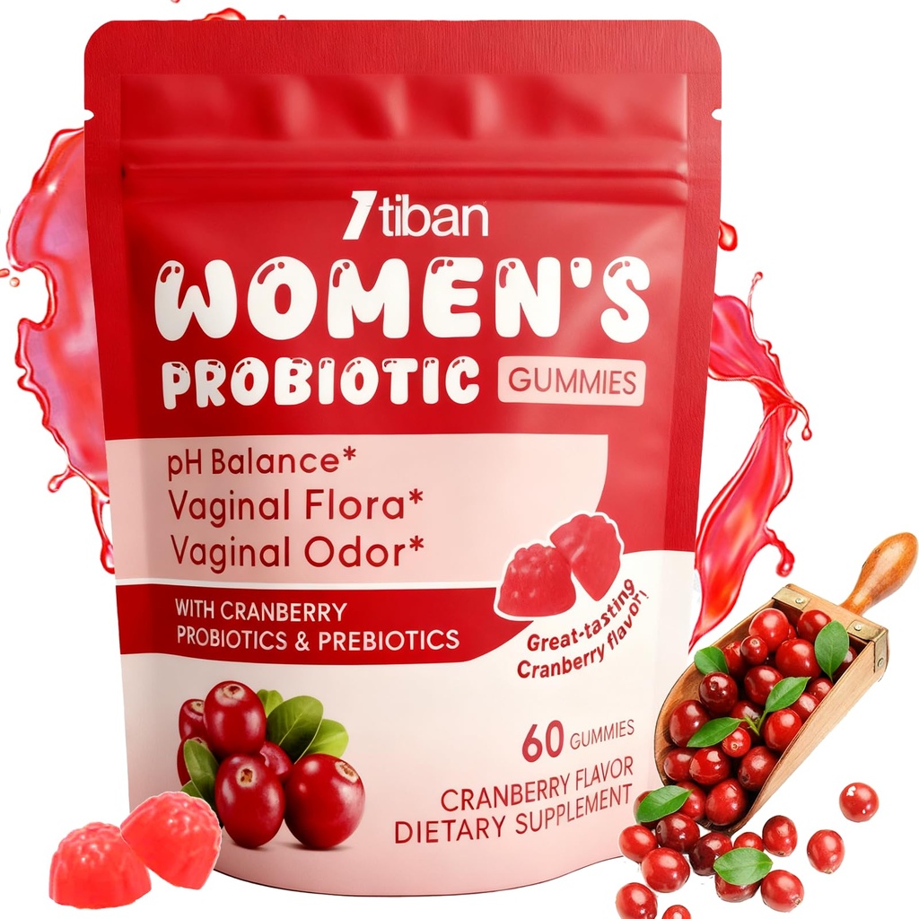 Vaginal Probiotics Gummies for Women, Premium Feminine pH Balance Gummies, Healthy Odor, Yeast Balance & Flora + Vitamin C for Immune Support, 60ct Cranberry Flavor