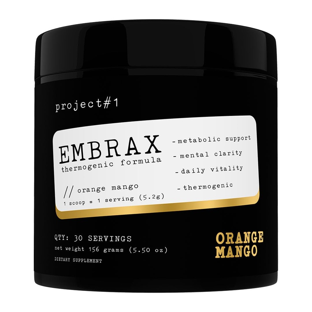 Project #1 Embrax: Thermogenic Preworkout Fat Burner Powder - Best Belly Fat Burner for Women & Men, L-Carnitine Supplement for Weight Loss, and Workout Performance | [30 Servings] - Orange Mango