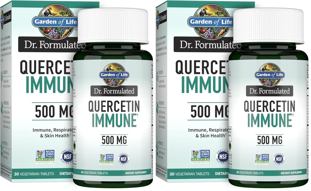 Garden of Life Quercetin Once Daily Immune System Support Supplement with Vitamin C,D & Probiotics – Dr Formulated-Immune Health,Respiratory and Skin Health,Gluten Free,Non GMO-30 Tablets,(Pack of 2)