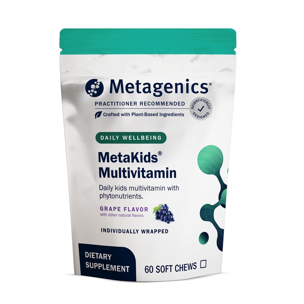 Metagenics MetaKids Multivitamin Soft Chews - Complete Daily Vitamin for Kids* - with Vitamins A, C, D, E & B Complex for Immune, Bone & Growth Support* - 60 Chewable Servings, Grape Flavor