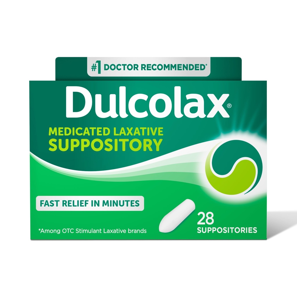 Dulcolax Stimulans Laxative Medicated Suppositories, Predictable & Effective Constipation Relief, Bisacodyl 10 mg, 28 Count, Stimulans Laxatives